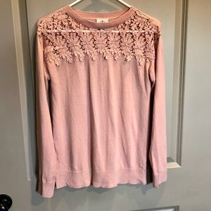St. John's Bay Pink Sweater with Floral lace
